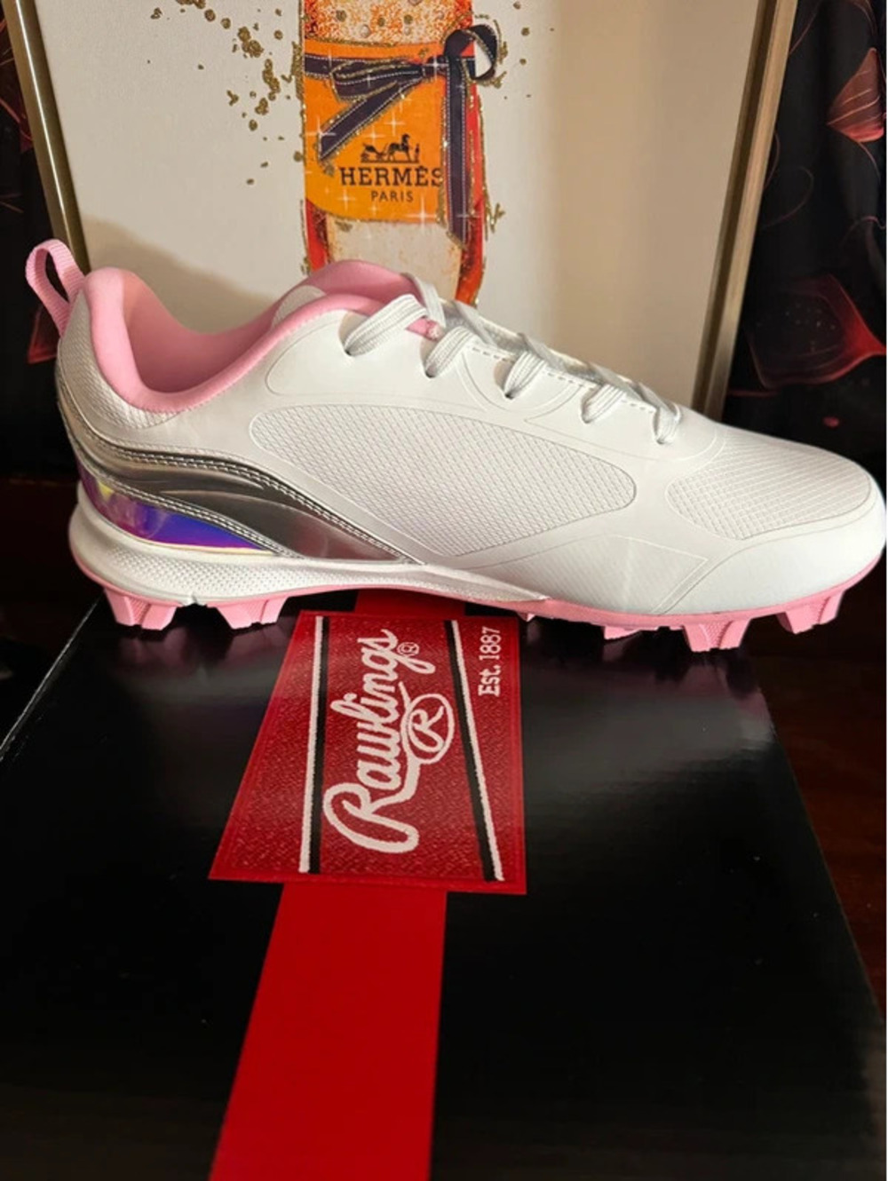 Rawlings Womens Pink and White Softball Cleat Size 10 New in Box - Picture 6 of 7